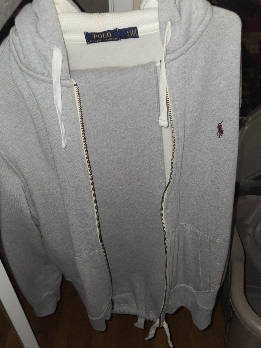 Polo by Ralph Lauren Gray Zip Hoodie & Sweat Pant Set With Maroon Horse